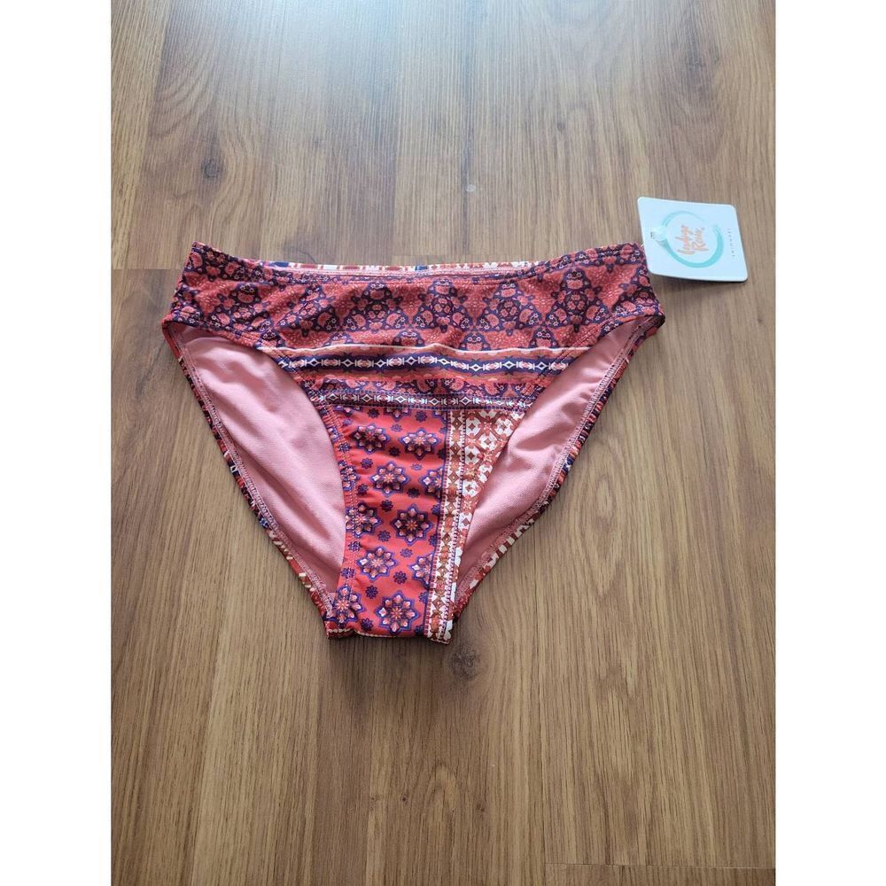 Indigo Rein Womens Red Boho Patchwork Bikini Bottom Swimwear Size‎ Medium NWT